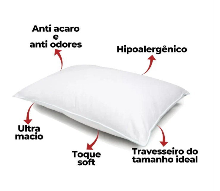Kit 6 Travesseiros Pluma do Ganso + Brinde  – Antialérgicos